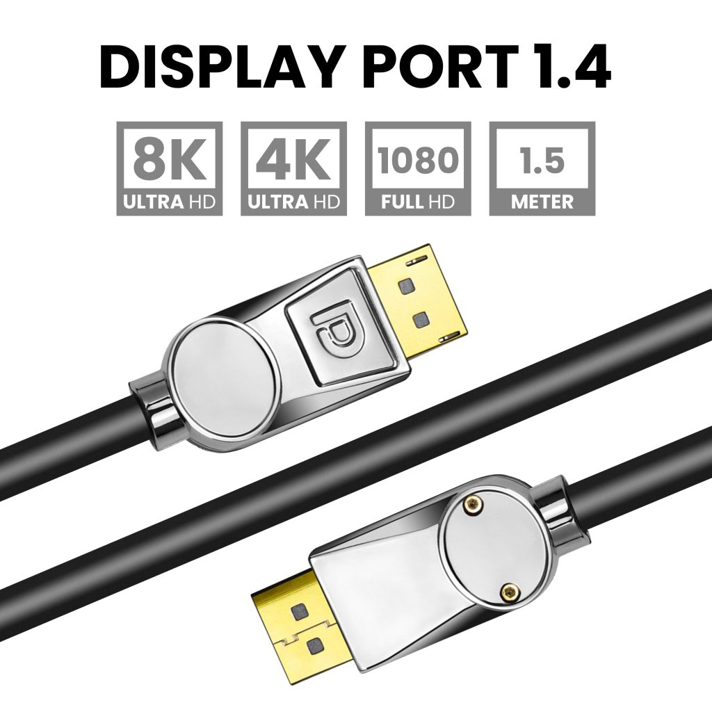 Displayport 1.4 Kabel Zilver 1.5 Meter – 8K 60Hz – 4K 144 Hz - Gecertificeerd - 123laptophoezen.nl