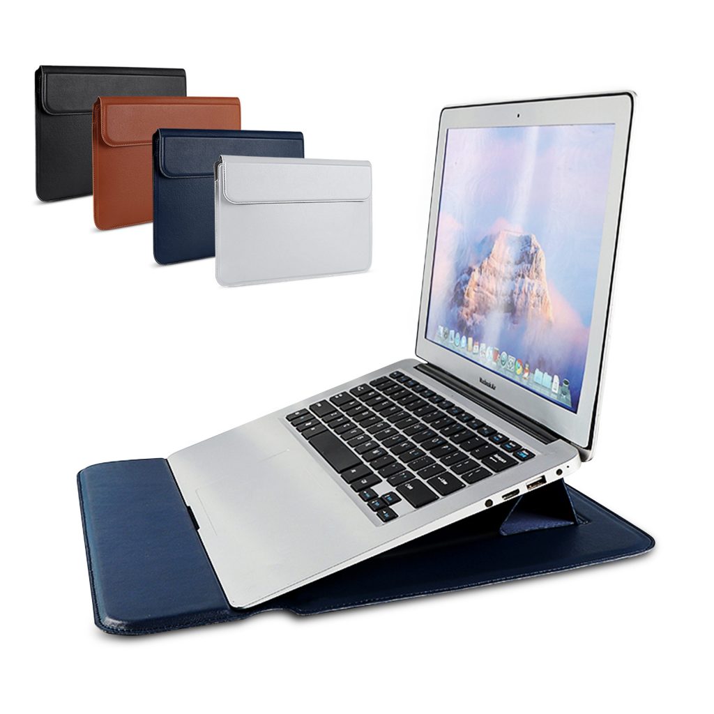 Laptophoes 14 inch - Classic Ergonomische Sleeve - Blauw Leer - 123laptophoezen.nl