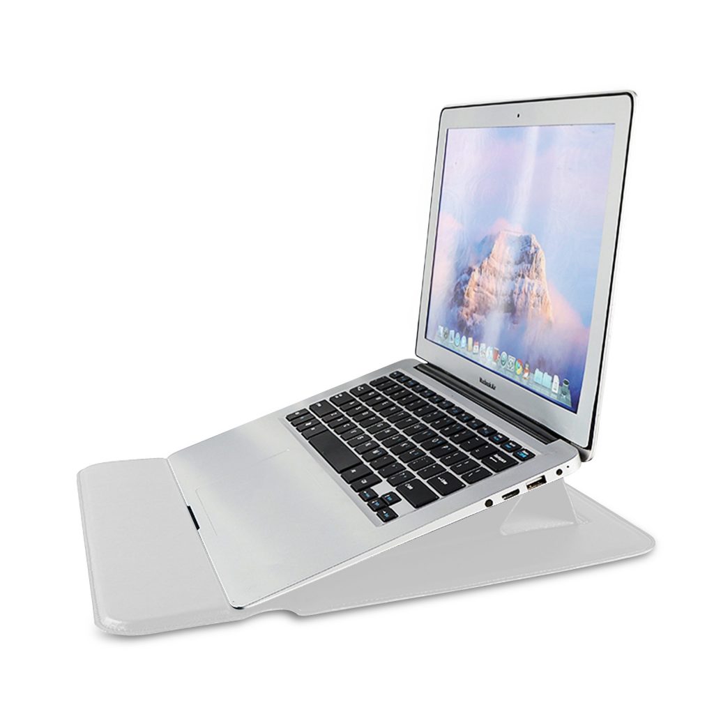 Laptophoes 14 inch - Classic Ergonomische Sleeve - Wit Leer - 123laptophoezen.nl