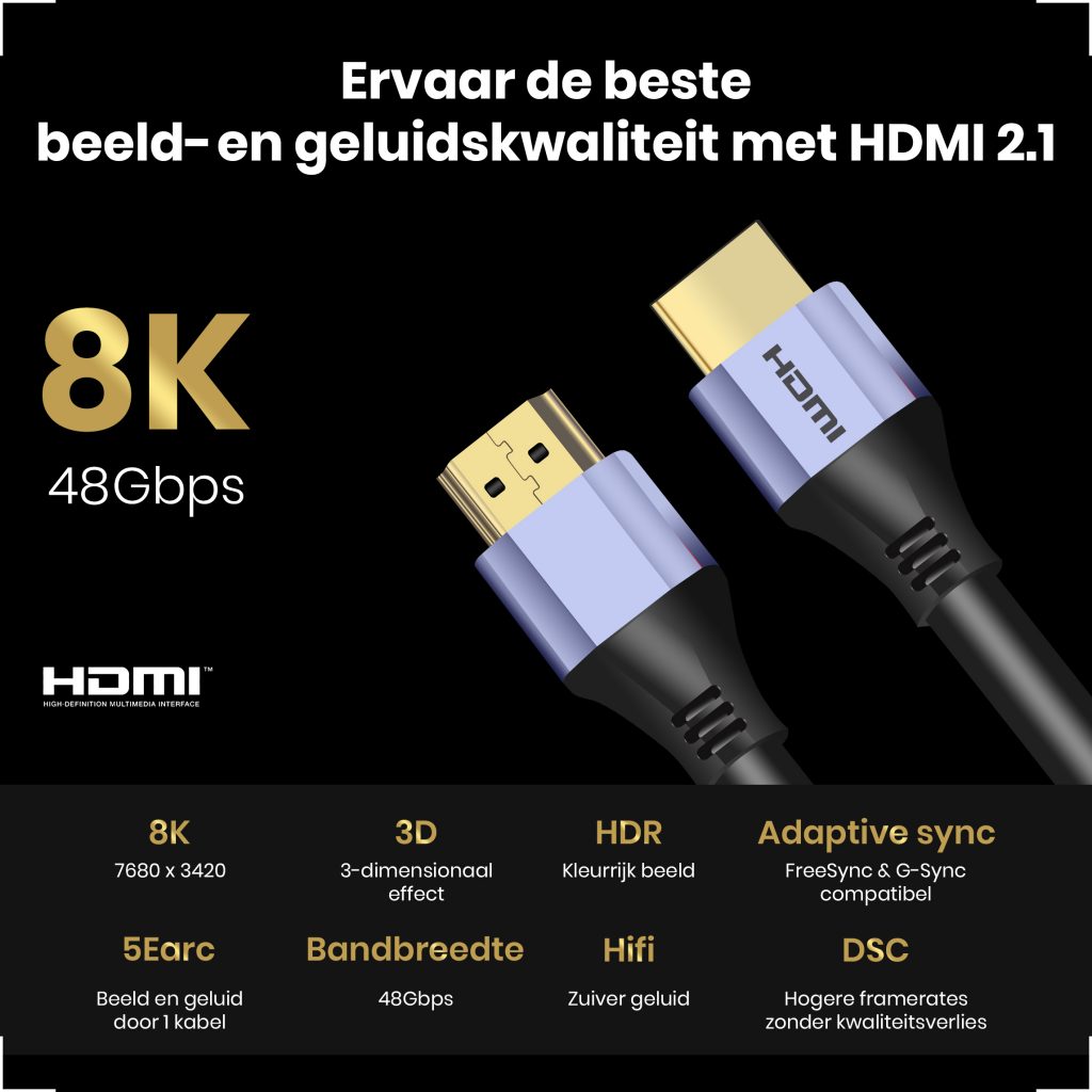 HDMI 2.1 Ultra High Speed Kabel 3 meter – Paars - 123laptophoezen.nl