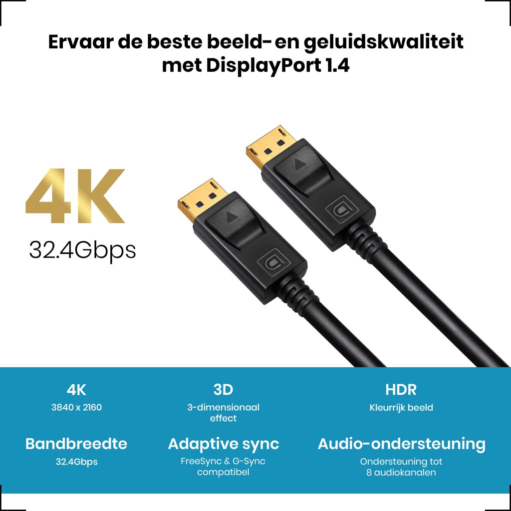 Displayport kabel 1.4 5 Meter – 8K 60Hz – 4K 144 Hz - 123laptophoezen.nl