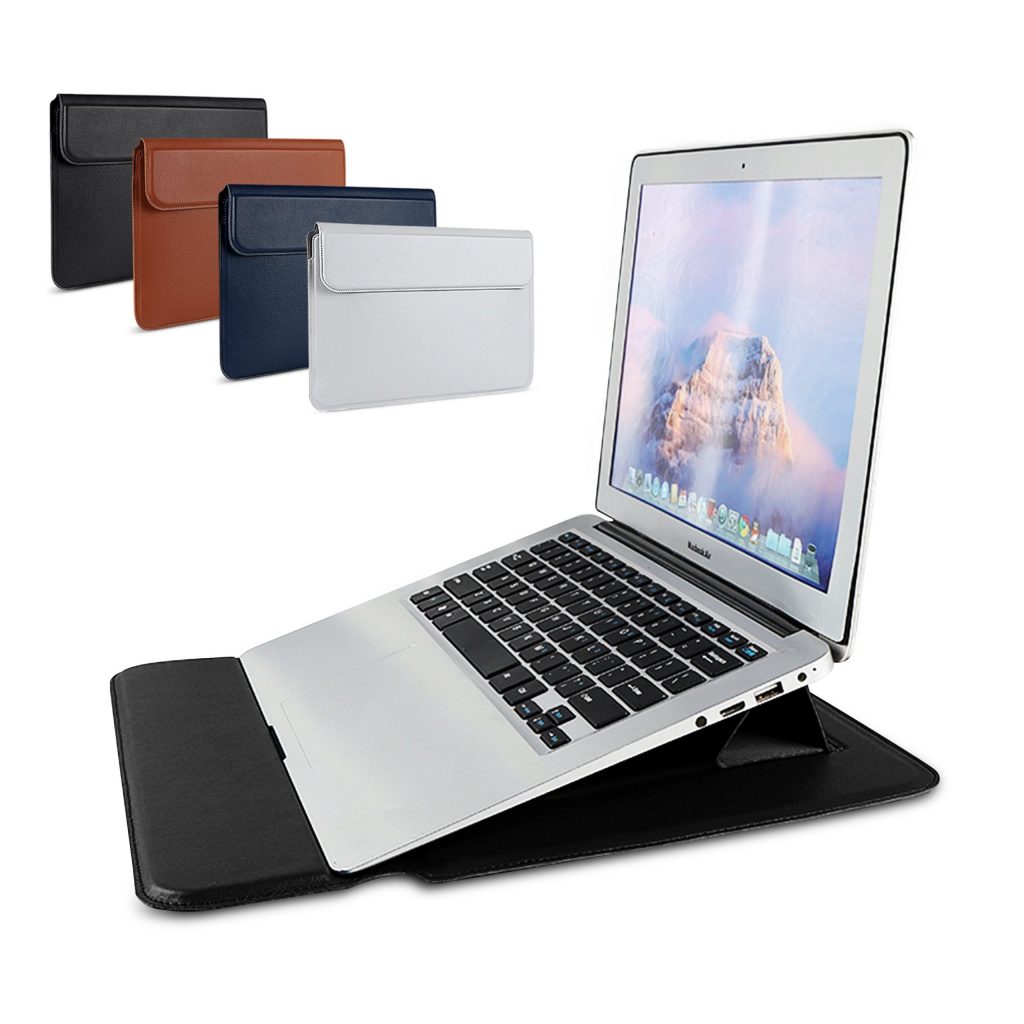 Laptophoes 13.3 Inch - Classic Ergonomische Sleeve - Zwart Leer - 123laptophoezen.nl