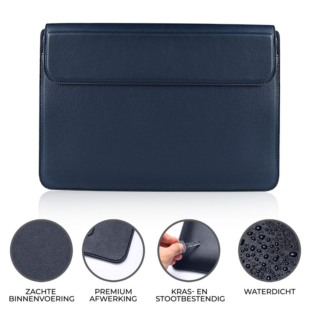 Laptophoes 14 inch - Classic Ergonomische Sleeve - Blauw Leer - 123laptophoezen.nl