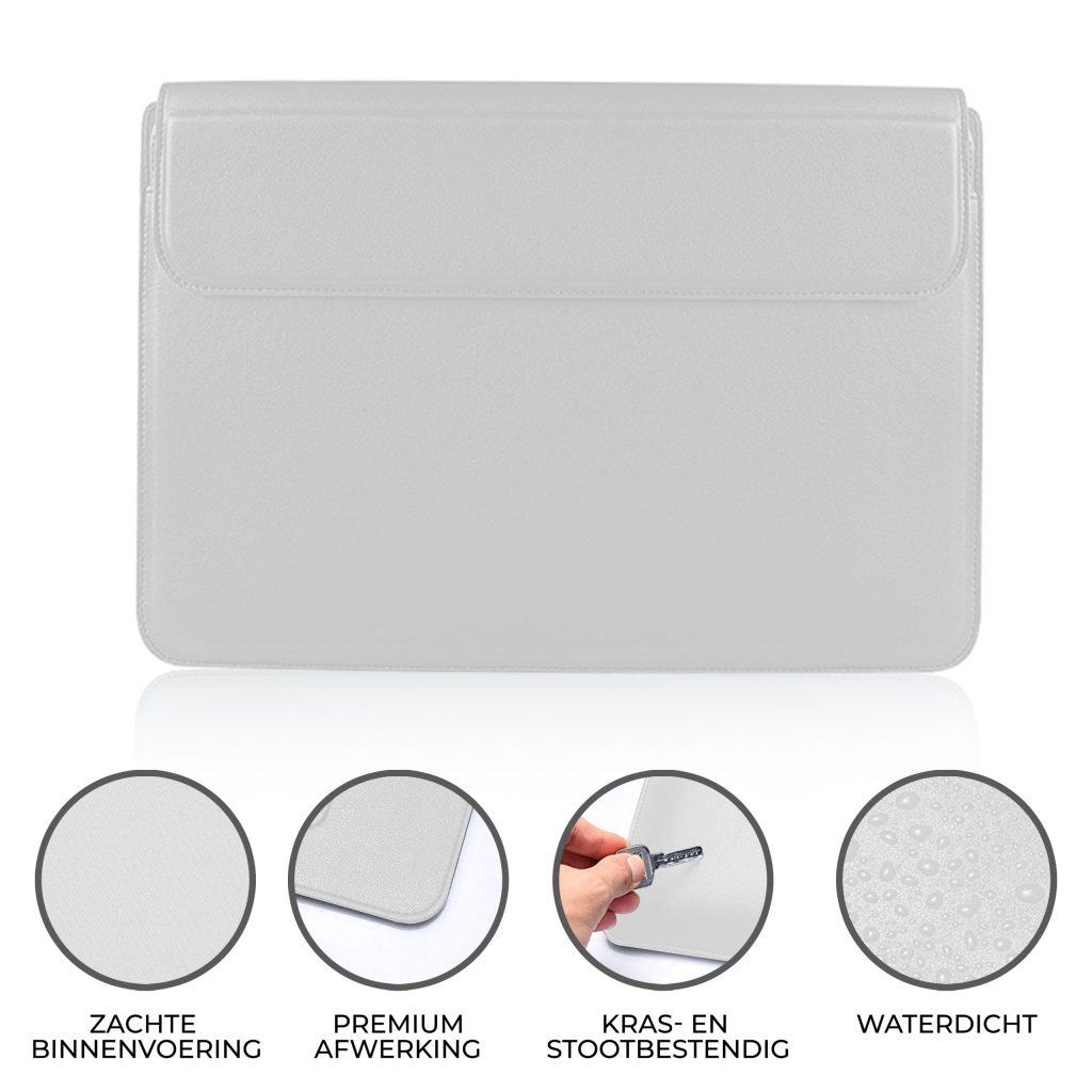 Laptophoes 14 inch - Classic Ergonomische Sleeve - Wit Leer - 123laptophoezen.nl
