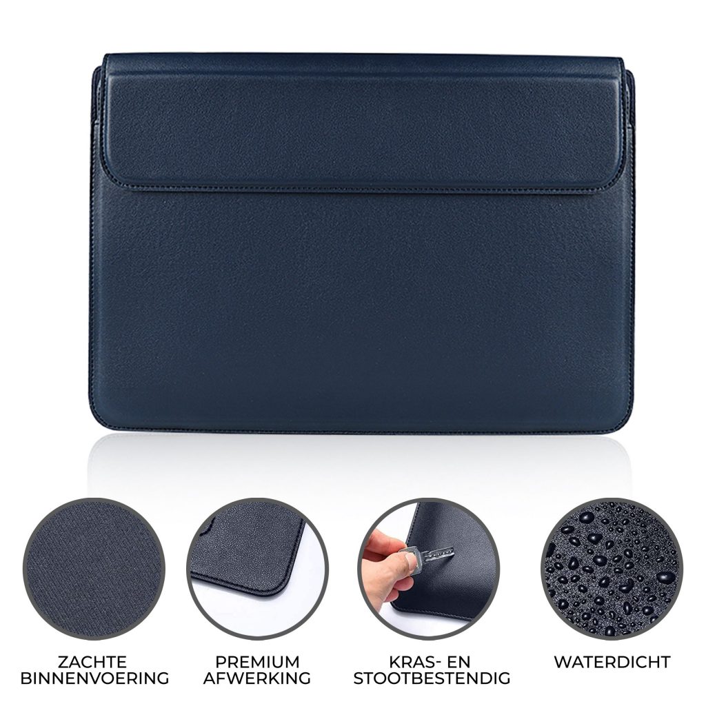 Laptophoes 13.3 Inch - Classic Ergonomische Sleeve - Blauw Leer - 123laptophoezen.nl