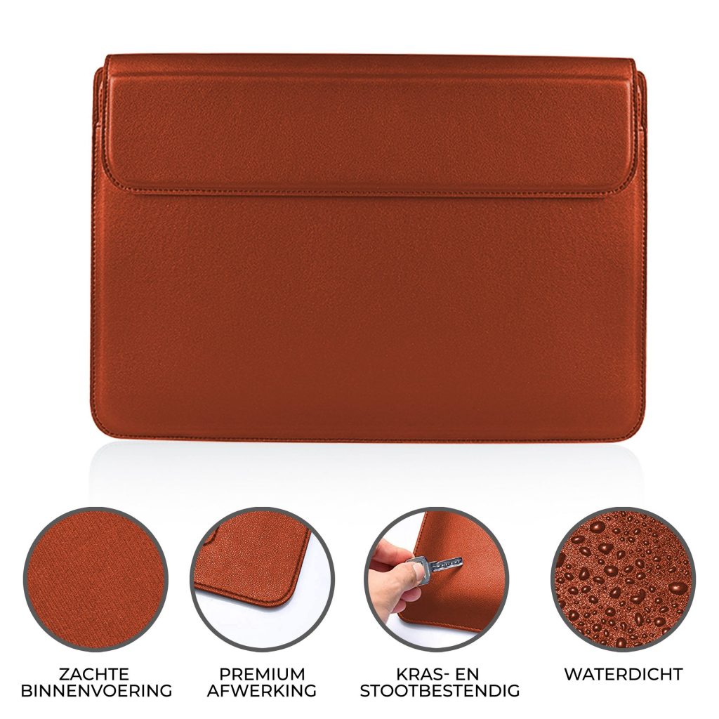 Laptophoes 13.3 Inch - Classic Ergonomische Sleeve - Bruin Leer - 123laptophoezen.nl