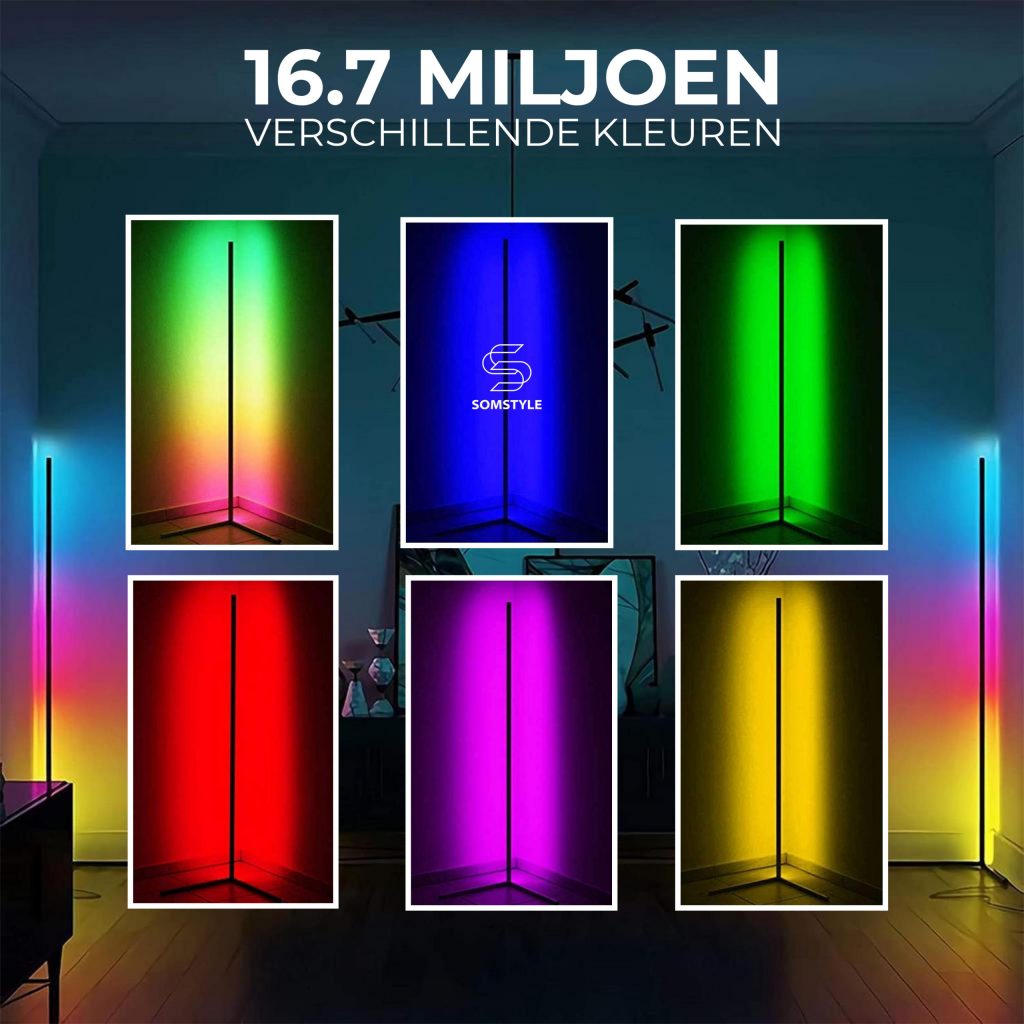 Somstyle® Vloerlamp LED – Hoeklamp – RGB Verlichting – Afstandsbediening – Industriële Sfeerlamp - 123laptophoezen.nl