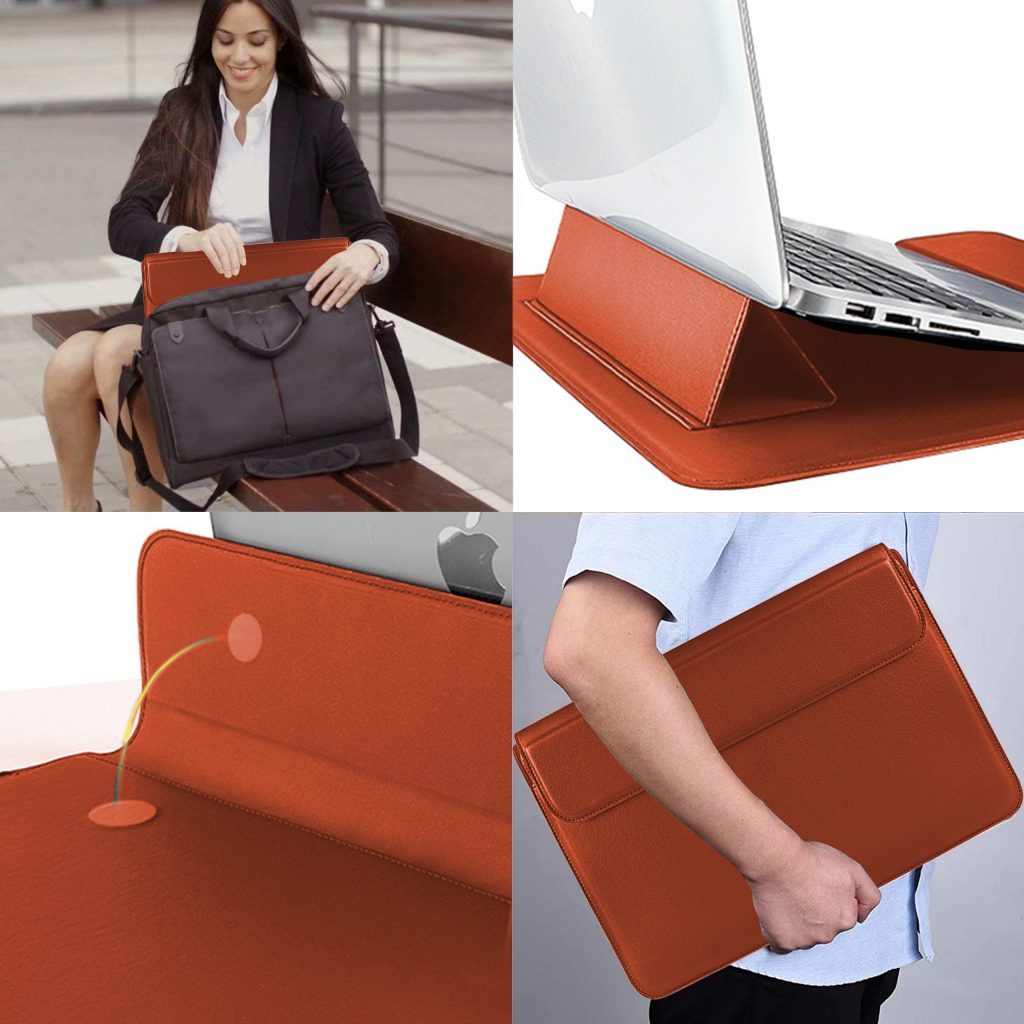 Laptophoes 14 inch - Classic Ergonomische Sleeve - Bruin Leer - 123laptophoezen.nl