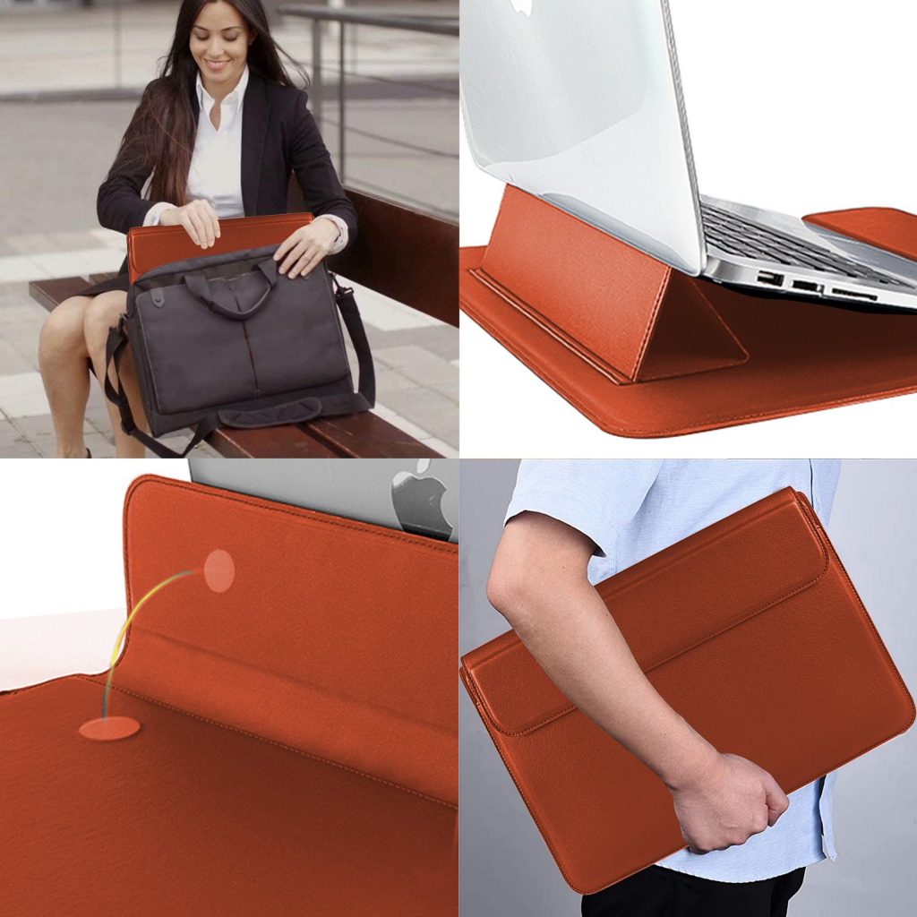 Laptophoes 13.3 Inch - Classic Ergonomische Sleeve - Bruin Leer - 123laptophoezen.nl