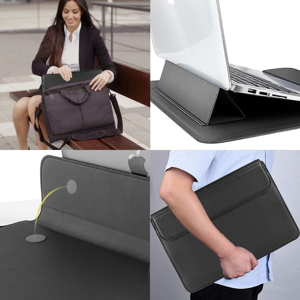 Laptophoes 13.3 Inch - Classic Ergonomische Sleeve - Zwart Leer - 123laptophoezen.nl