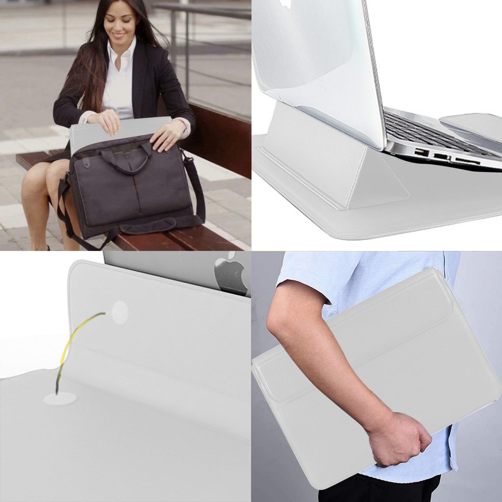 Laptophoes 13.3 Inch - Classic Ergonomische Sleeve - Wit Leer - 123laptophoezen.nl