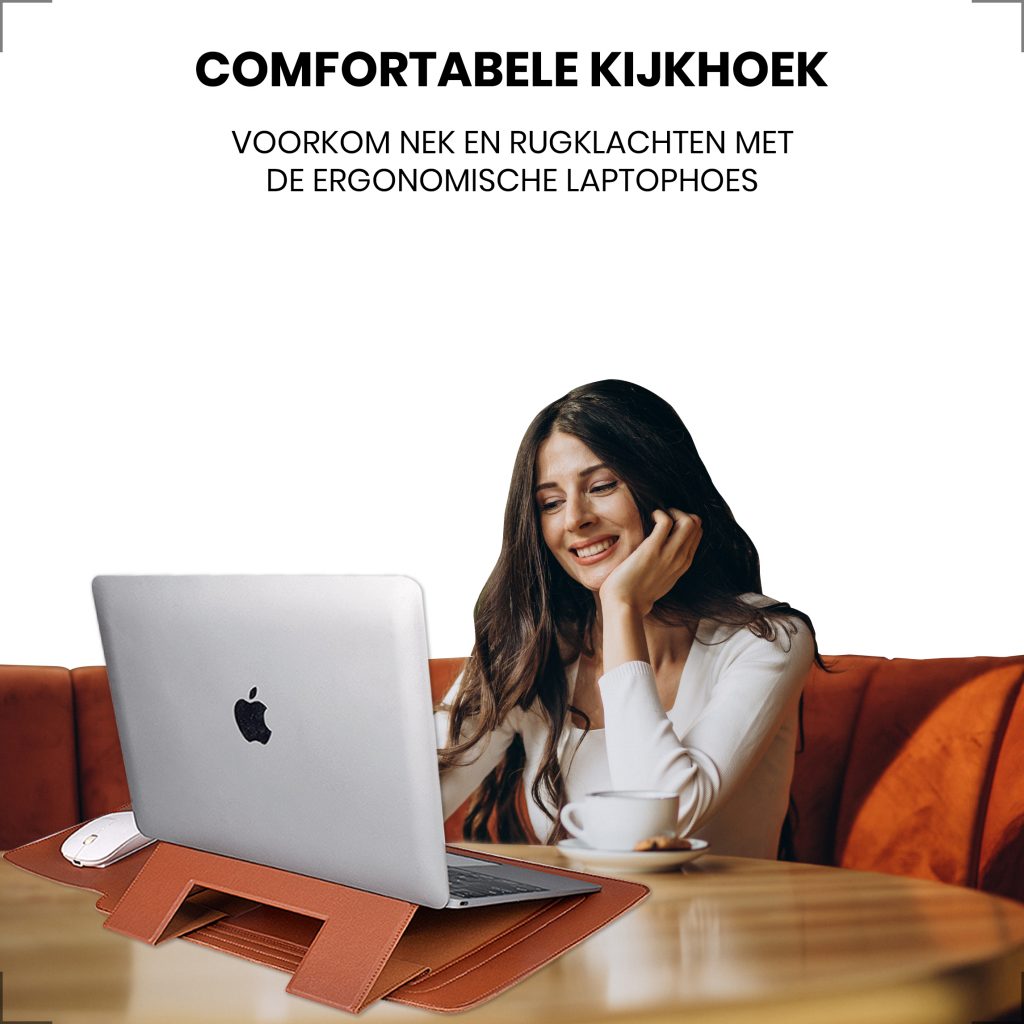 Laptophoes 14 inch - Ergonomische Sleeve met Muismat - Bruin Leer - 123laptophoezen.nl