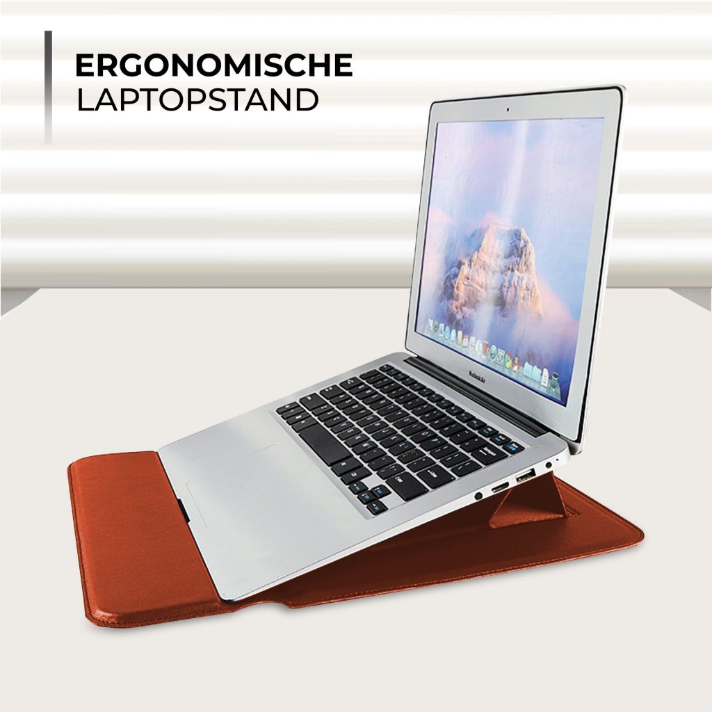 Laptophoes 13.3 Inch - Classic Ergonomische Sleeve - Bruin Leer - 123laptophoezen.nl