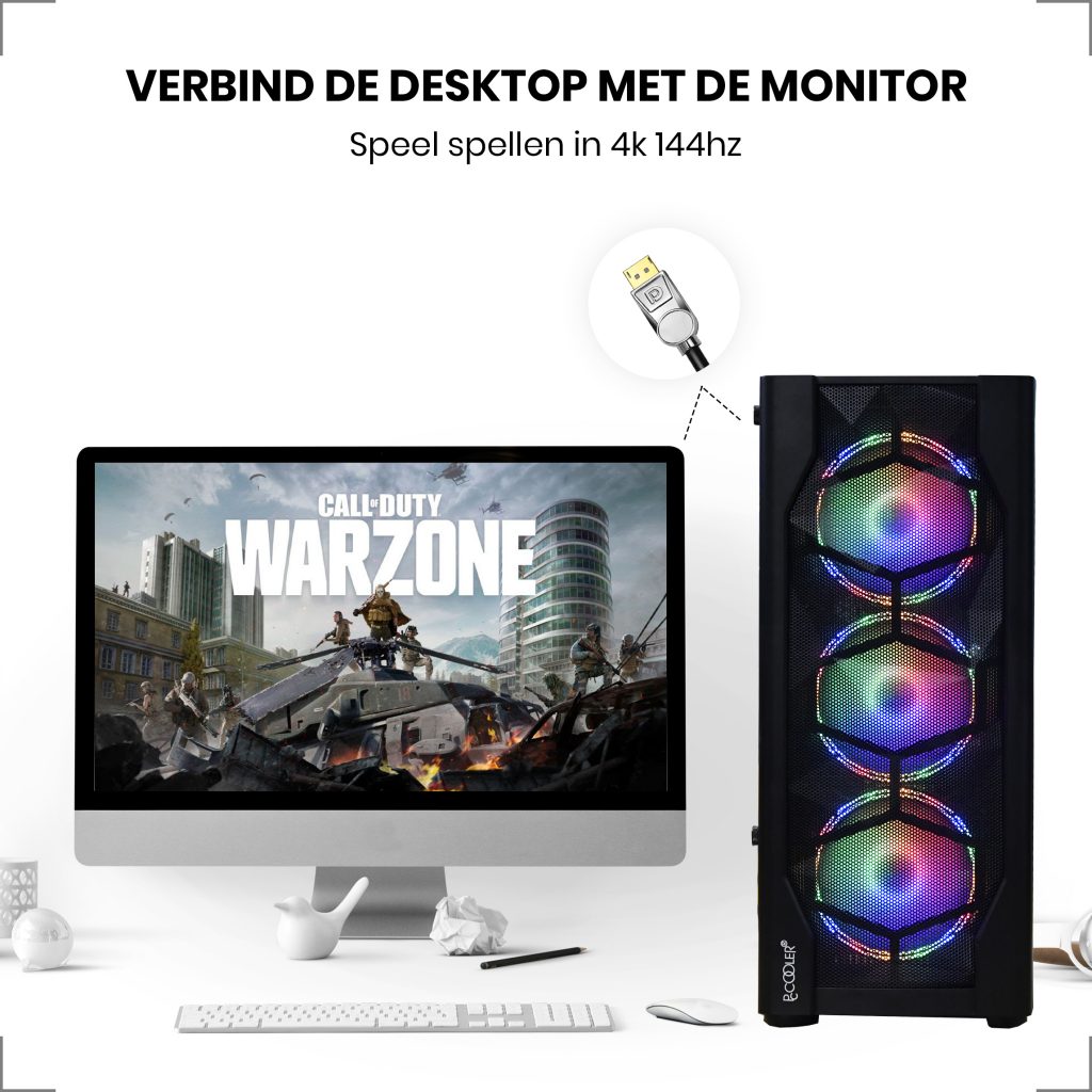 Displayport 1.4 Kabel Zilver 1.5 Meter – 8K 60Hz – 4K 144 Hz - Gecertificeerd - 123laptophoezen.nl