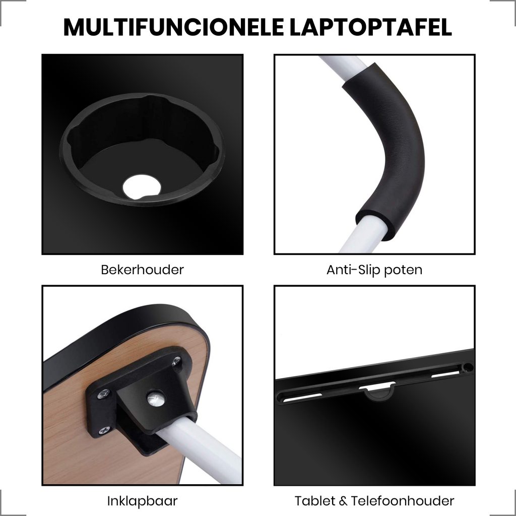 Laptoptafel MDF Hout - Bedtafel / Ontbijttafel - Zwart - 123laptophoezen.nl