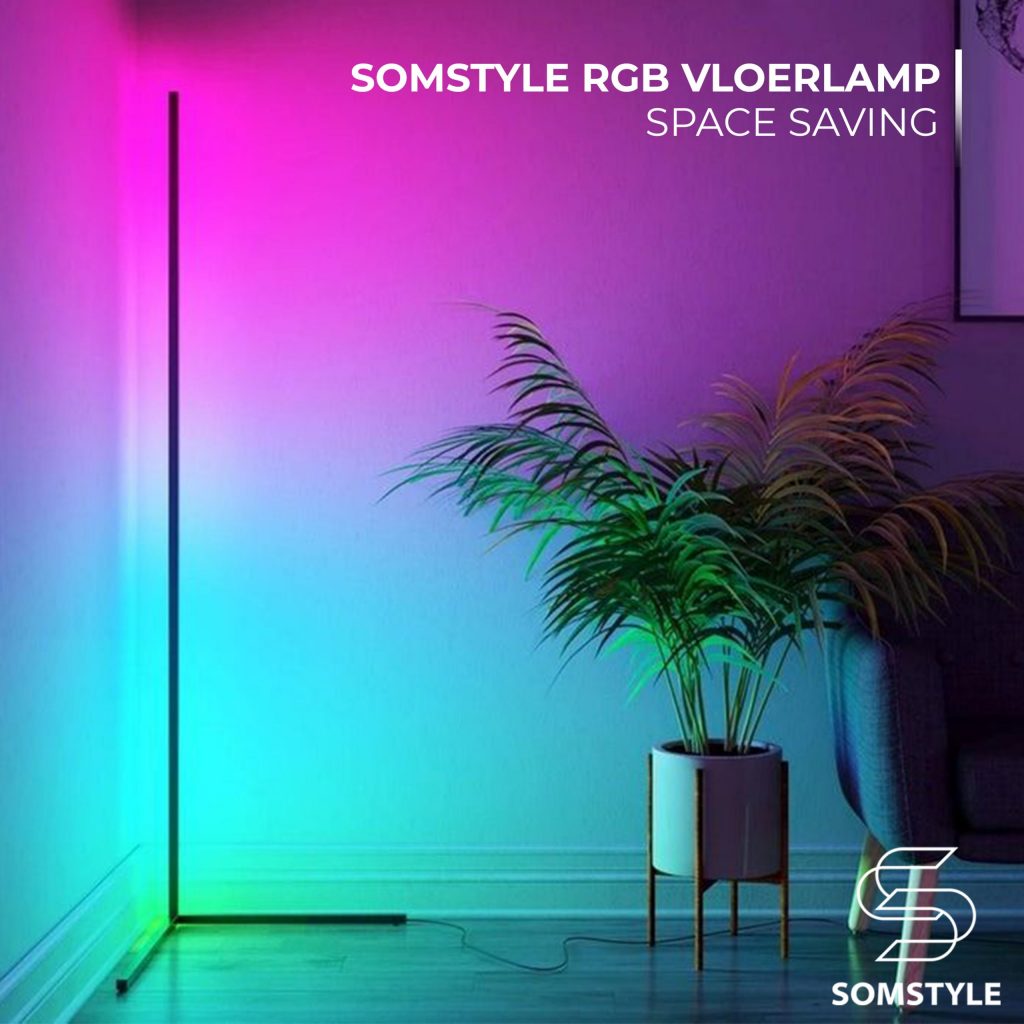 Somstyle® Vloerlamp LED – Hoeklamp – RGB Verlichting – Afstandsbediening – Industriële Sfeerlamp - 123laptophoezen.nl