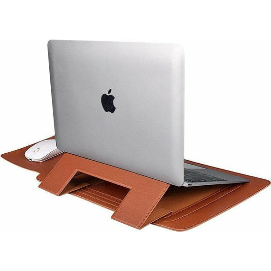 Laptophoes 14 inch - Ergonomische Sleeve met Muismat - Bruin Leer - 123laptophoezen.nl