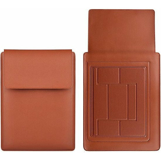 Laptophoes 14 inch - Ergonomische Sleeve met Muismat - Bruin Leer - 123laptophoezen.nl