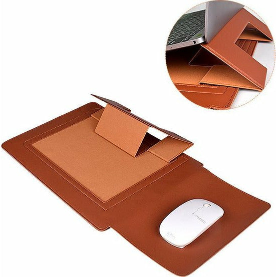 Laptophoes 14 inch - Ergonomische Sleeve met Muismat - Bruin Leer - 123laptophoezen.nl