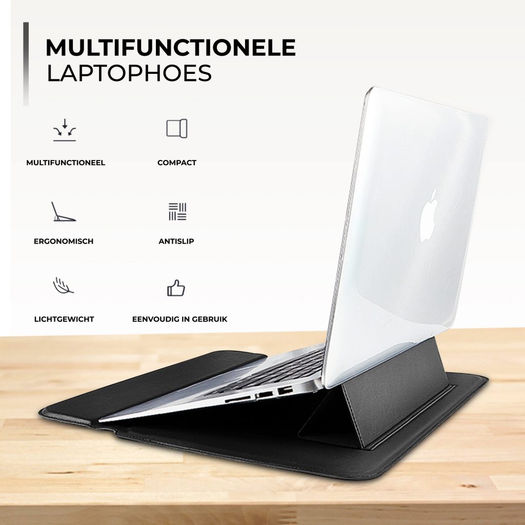 Laptophoes 13.3 Inch - Classic Ergonomische Sleeve - Zwart Leer - 123laptophoezen.nl