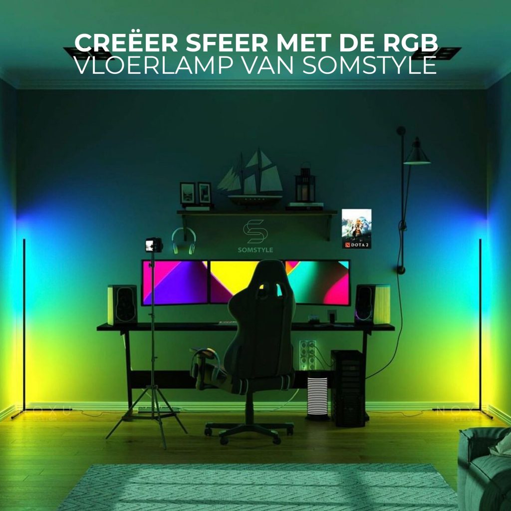 Somstyle® Vloerlamp LED – Hoeklamp – RGB Verlichting – Afstandsbediening – Industriële Sfeerlamp - 123laptophoezen.nl