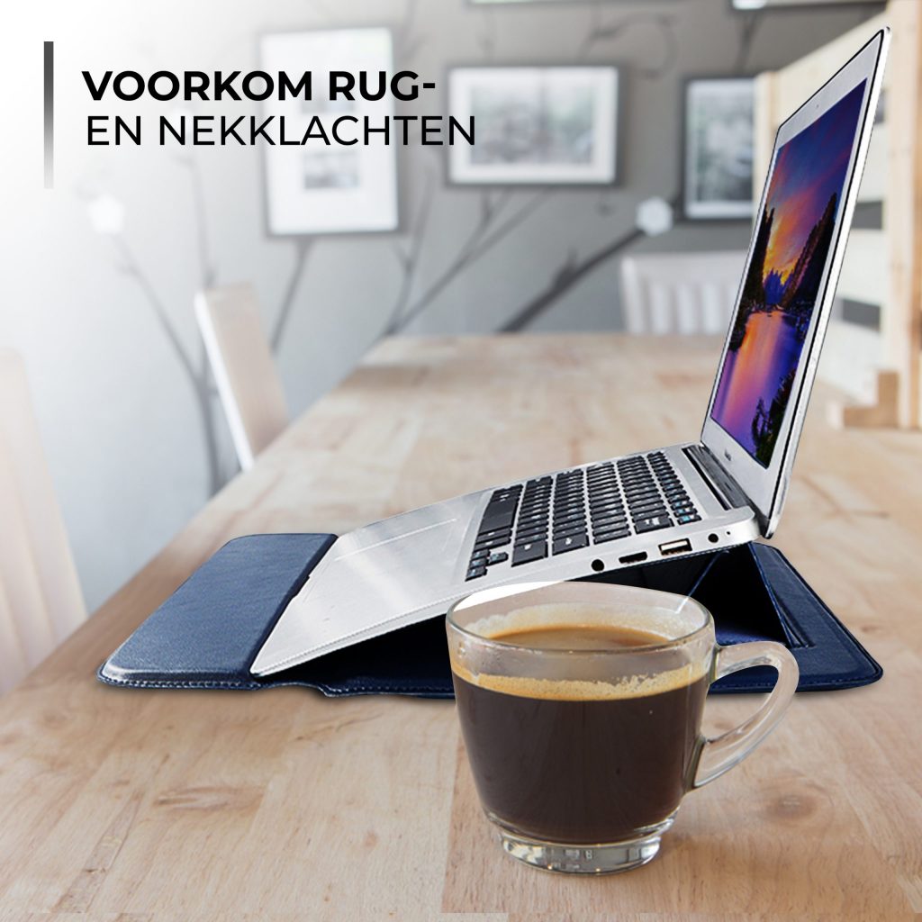 Laptophoes 14 inch - Classic Ergonomische Sleeve - Blauw Leer - 123laptophoezen.nl