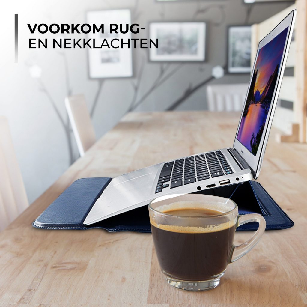 Laptophoes 13.3 Inch - Classic Ergonomische Sleeve - Blauw Leer - 123laptophoezen.nl