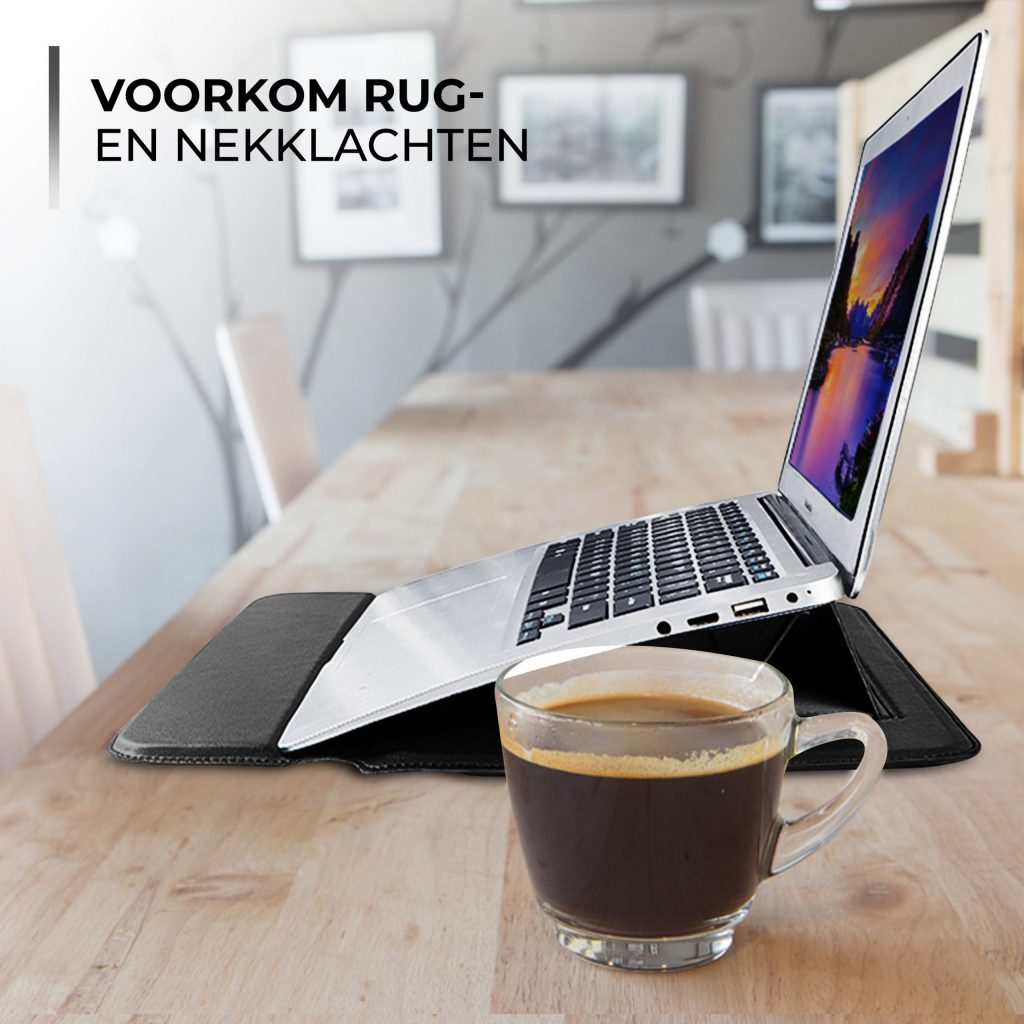 Laptophoes 13.3 Inch - Classic Ergonomische Sleeve - Zwart Leer - 123laptophoezen.nl