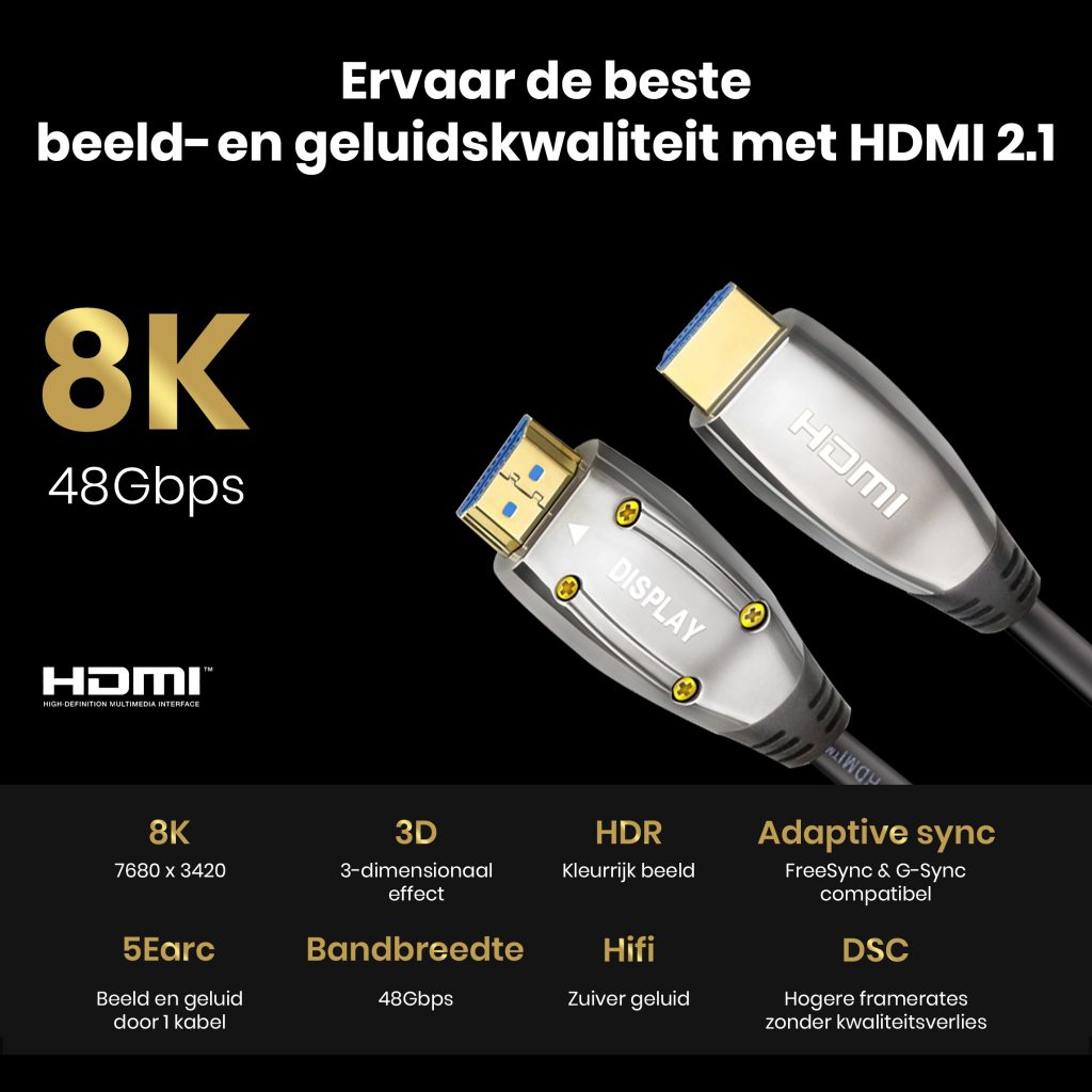 HDMI 2.1 Ultra High Speed Kabel – Gold Plated – AOC - 10 meter - 123laptophoezen.nl