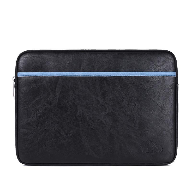 Laptophoes 13.3 Inch - PU Sleeve - Leer Zwart Lichtblauw - 123laptophoezen.nl