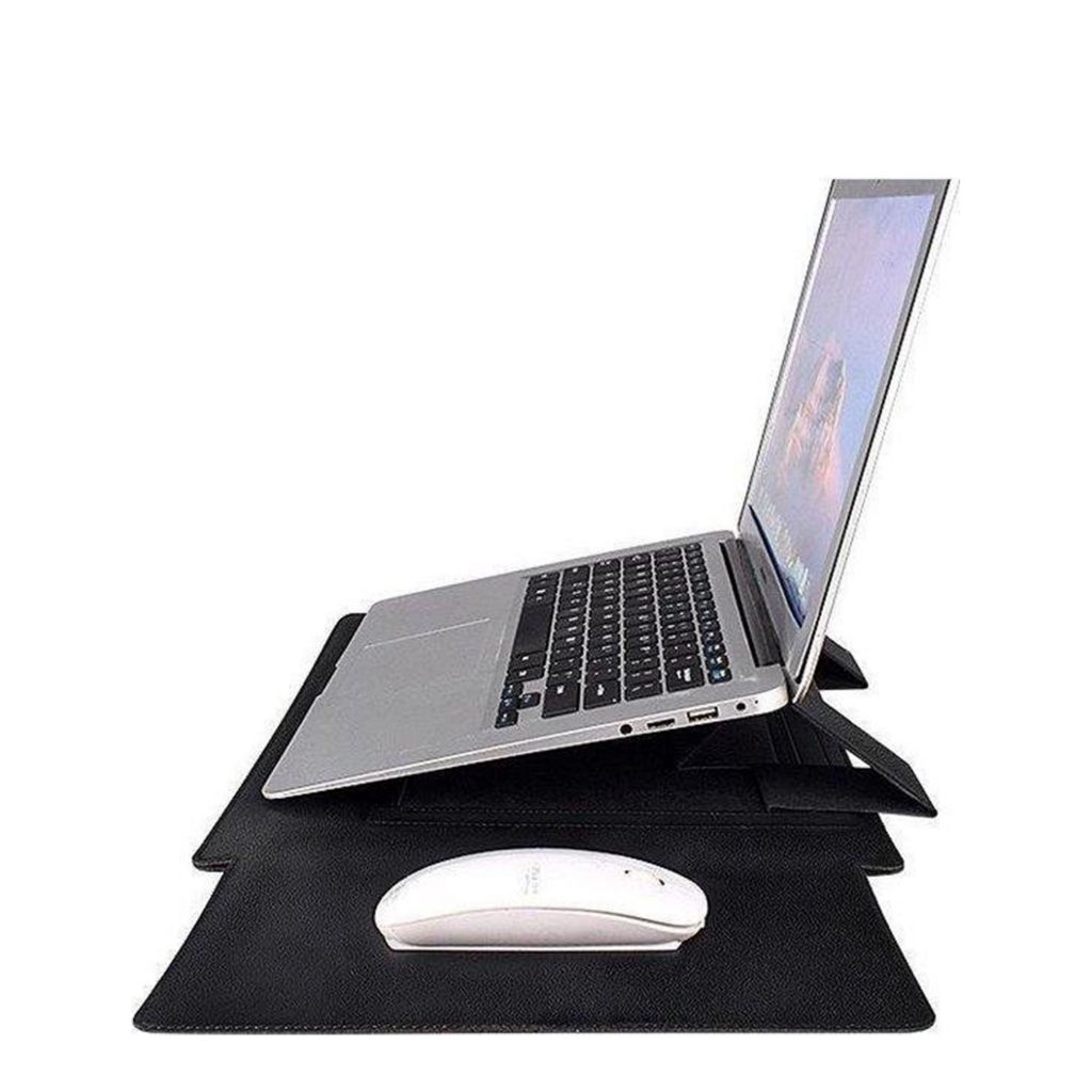 Laptophoes 13.3 Inch - Ergonomische Sleeve met Muismat - Zwart Leer - 123laptophoezen.nl