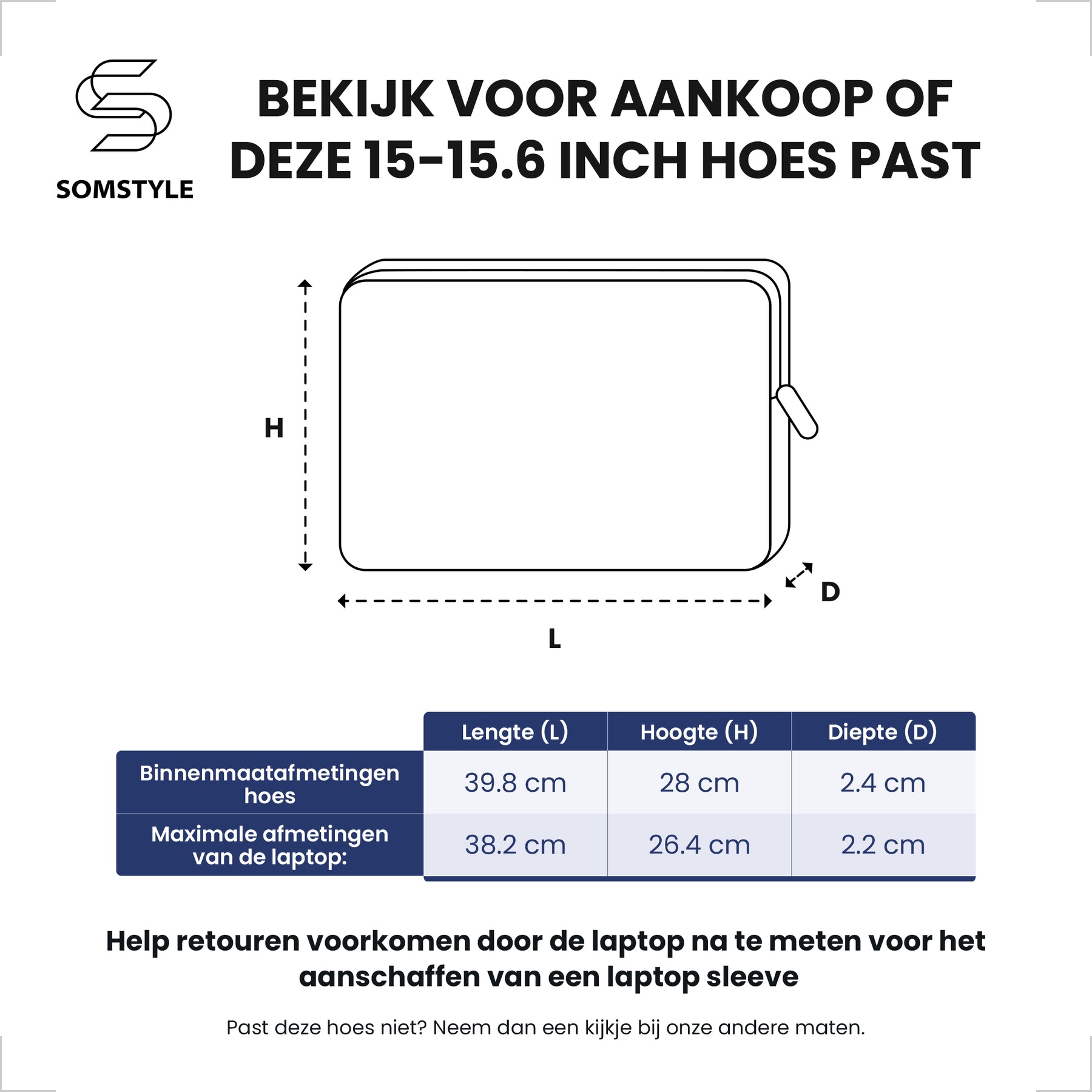 Laptophoes 15.6 Inch - PU Sleeve - Zwart
