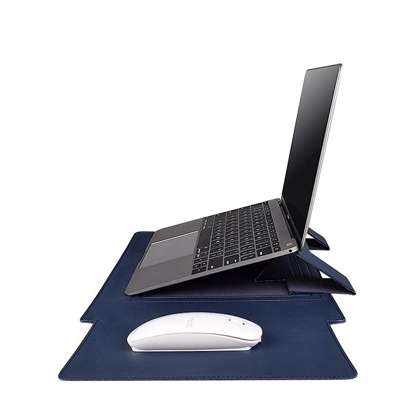 Laptophoes 13.3 Inch - Ergonomische Sleeve met Muismat - Blauw Leer - 123laptophoezen.nl