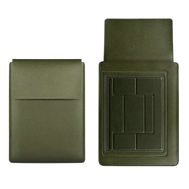Laptophoes 14 inch - Ergonomische Sleeve met Muismat - Groen Leer - 123laptophoezen.nl