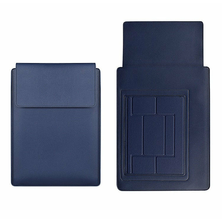 Laptophoes 13.3 Inch - Ergonomische Sleeve met Muismat - Blauw Leer - 123laptophoezen.nl