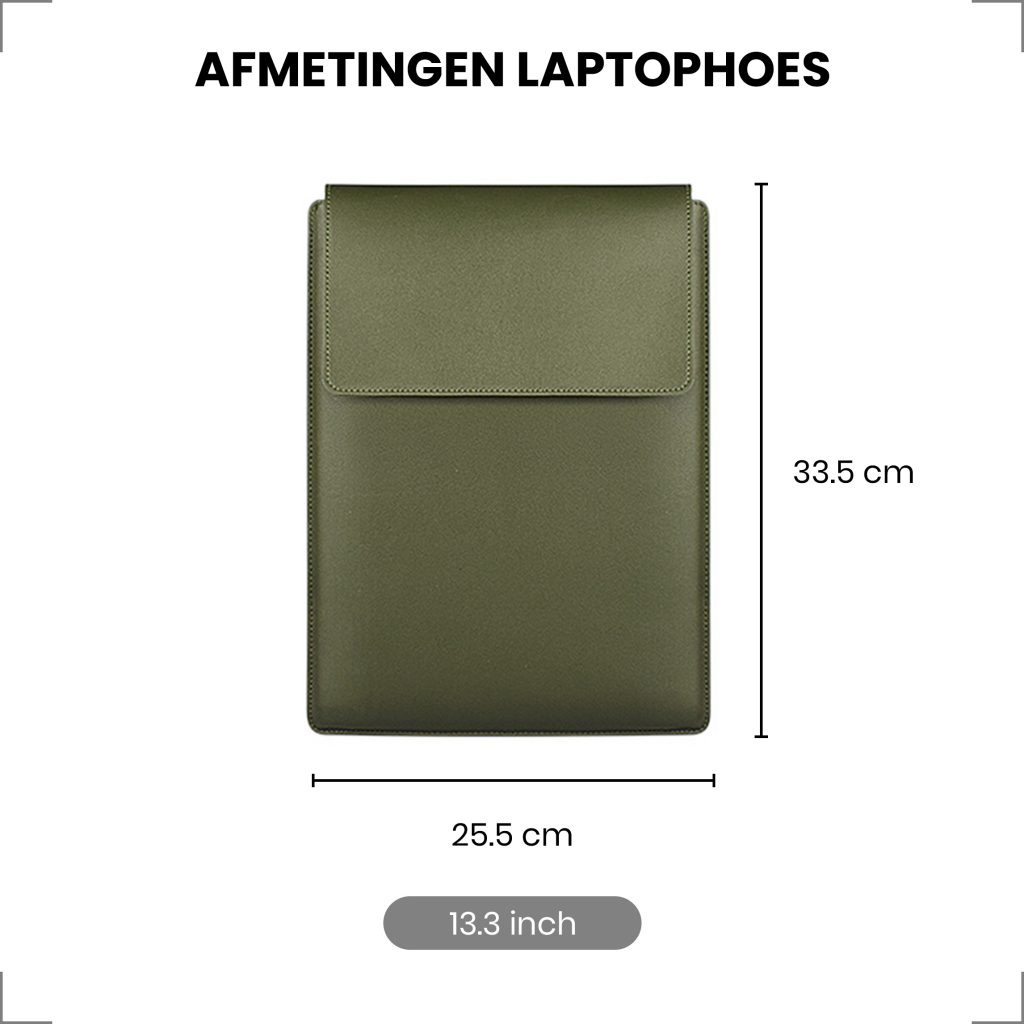 Laptophoes 13.3 Inch - Ergonomische Sleeve met Muismat - Groen Leer - 123laptophoezen.nl