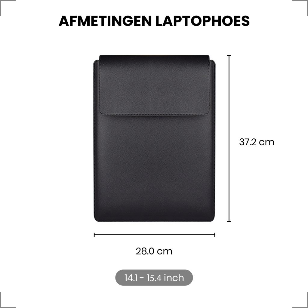 Laptophoes 14 inch - Ergonomische Sleeve met Muismat - Zwart Leer - 123laptophoezen.nl