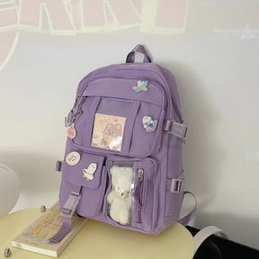 Popular Pink Purple Color Girls High School Student Backpack Bags without Any Accessory Version