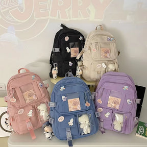 Popular Pink Purple Color Girls High School Student Backpack Bags without Any Accessory Version