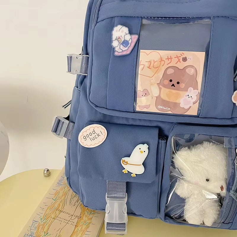 Popular Pink Purple Color Girls High School Student Backpack Bags without Any Accessory Version