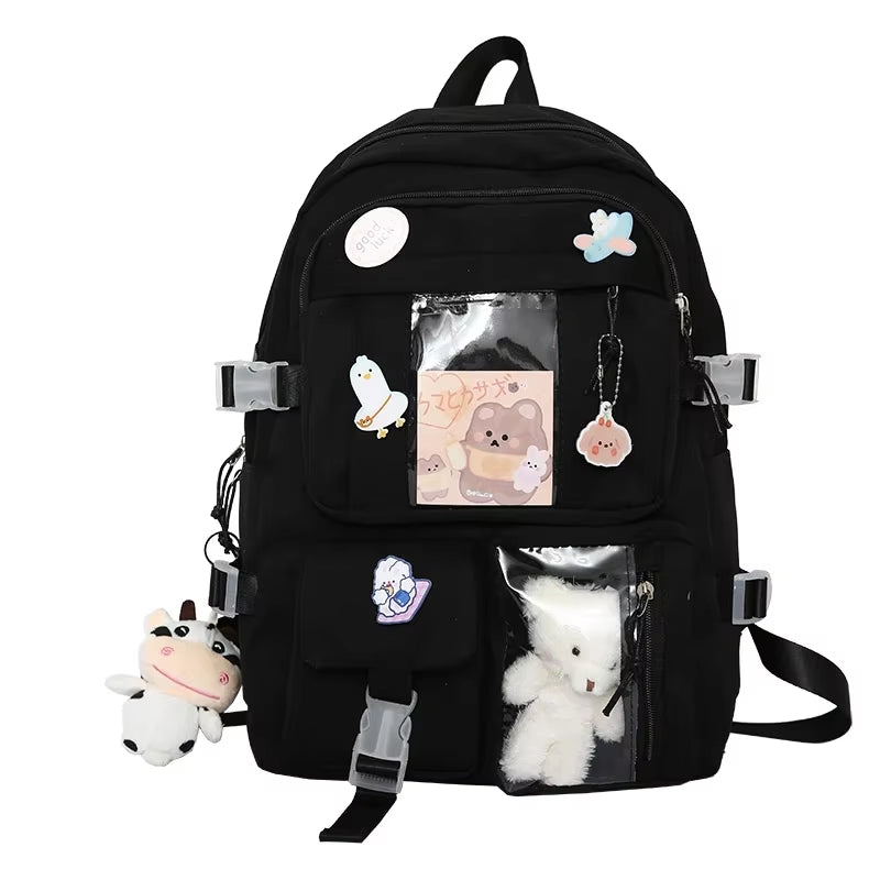 Popular Pink Purple Color Girls High School Student Backpack Bags without Any Accessory Version