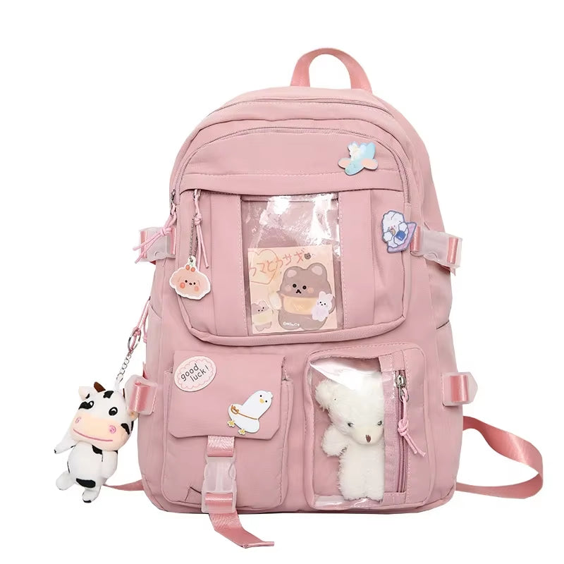 Popular Pink Purple Color Girls High School Student Backpack Bags without Any Accessory Version