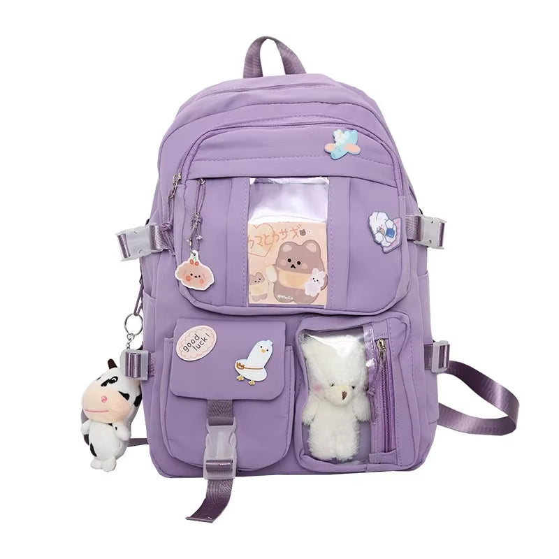Popular Pink Purple Color Girls High School Student Backpack Bags without Any Accessory Version