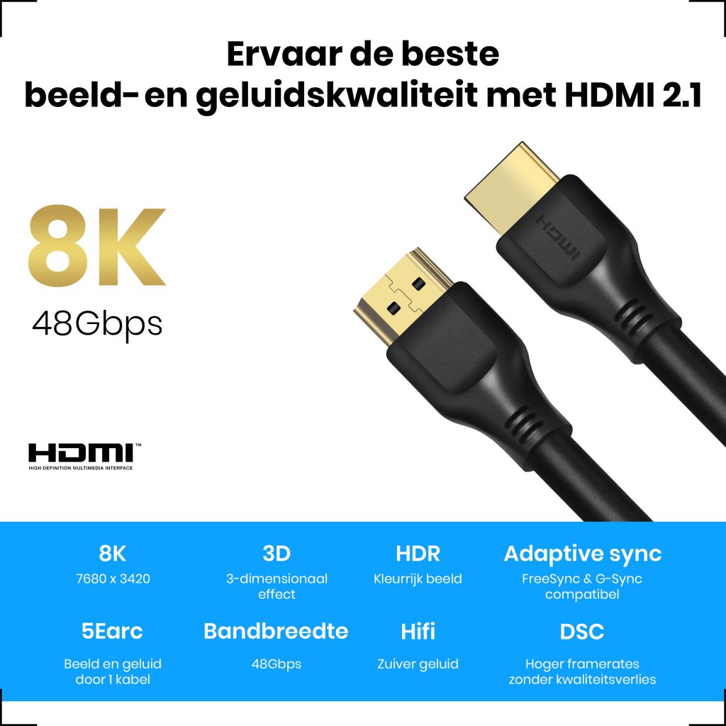 HDMI 2.1 Ultra High Speed Kabel 3 Meter – HS - 123laptophoezen.nl