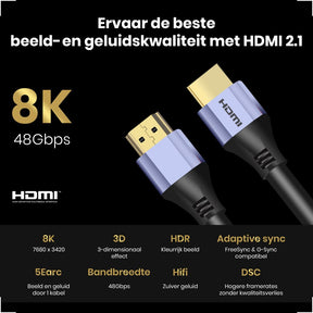 HDMI 2.1 Ultra High Speed Kabel 1.5 meter – Paars - 123laptophoezen.nl