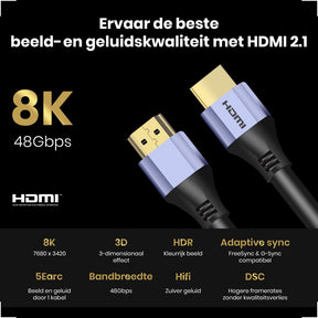 HDMI 2.1 Ultra High Speed Kabel 2 meter – Paars - 123laptophoezen.nl