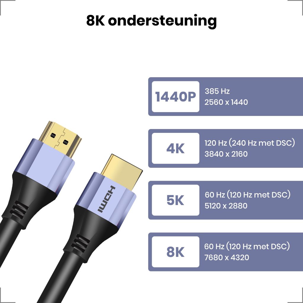 HDMI 2.1 Ultra High Speed Kabel 1 Meter – Paars - 123laptophoezen.nl