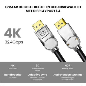 Displayport 1.4 Kabel Zilver 1.5 Meter – 8K 60Hz – 4K 144 Hz - Gecertificeerd - 123laptophoezen.nl