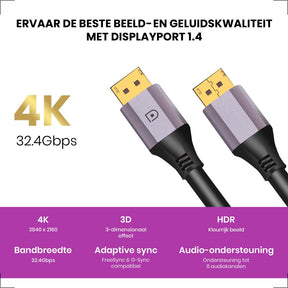 Displayport 1.4 Kabel Paars 10 Meter – 8K 60Hz – 4K 144 Hz - 123laptophoezen.nl