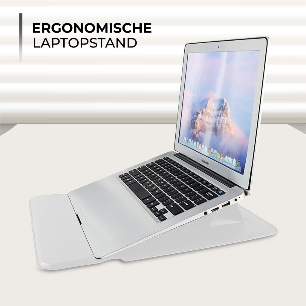 Laptophoes 14 inch - Classic Ergonomische Sleeve - Wit Leer - 123laptophoezen.nl